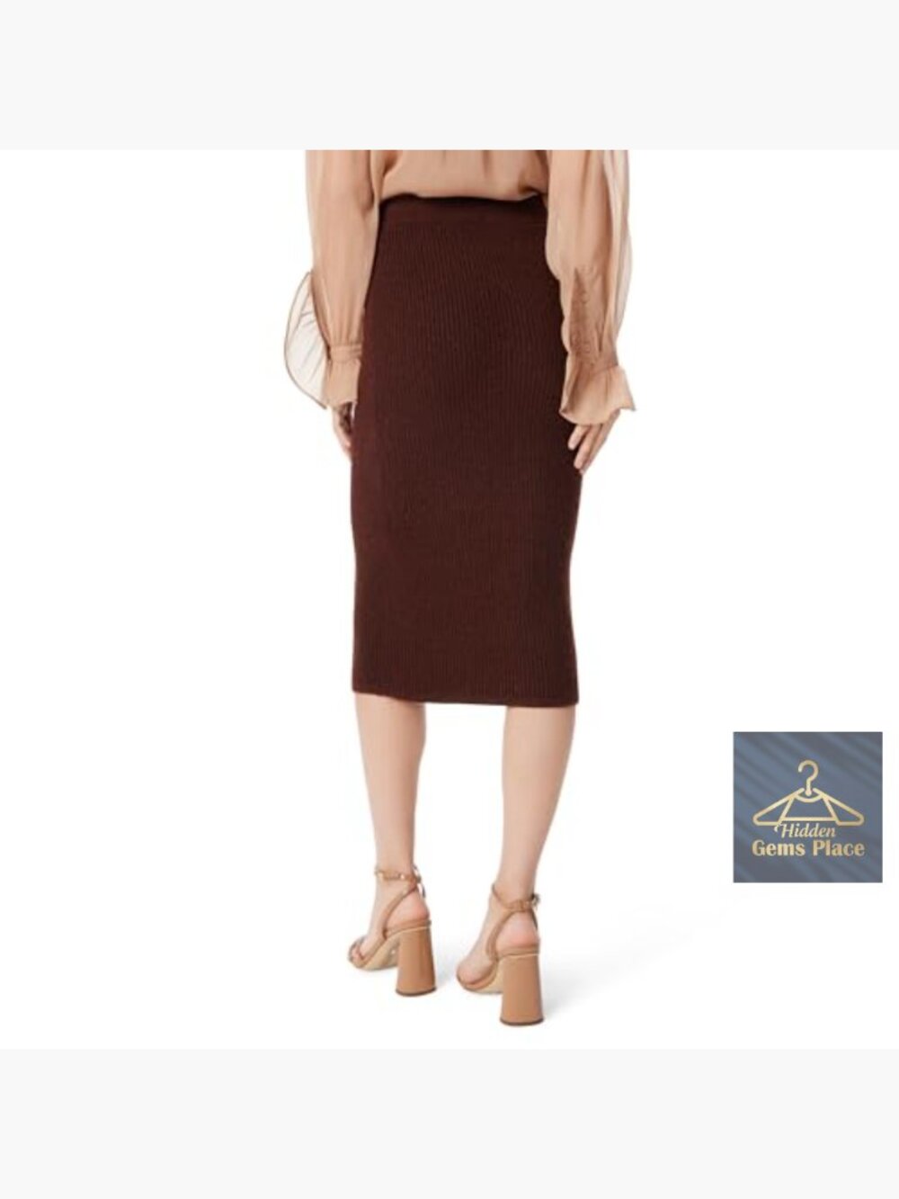Pull On Midi Knit Sweater Skirt High Rise Slim Fit - Picture 3 of 4
